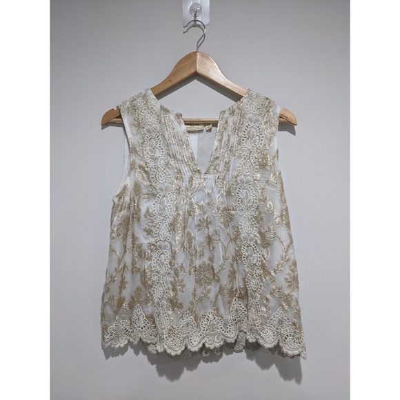 Moulinette Soeurs Tops - Anthropologie Moulinette Souers Cream and Gold Lace Tank Top Size 6